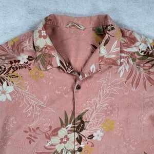 Tommy Bahama Mens XL Silk Tropical Floral Camp Shirt Salmon Pink Short Sleeve